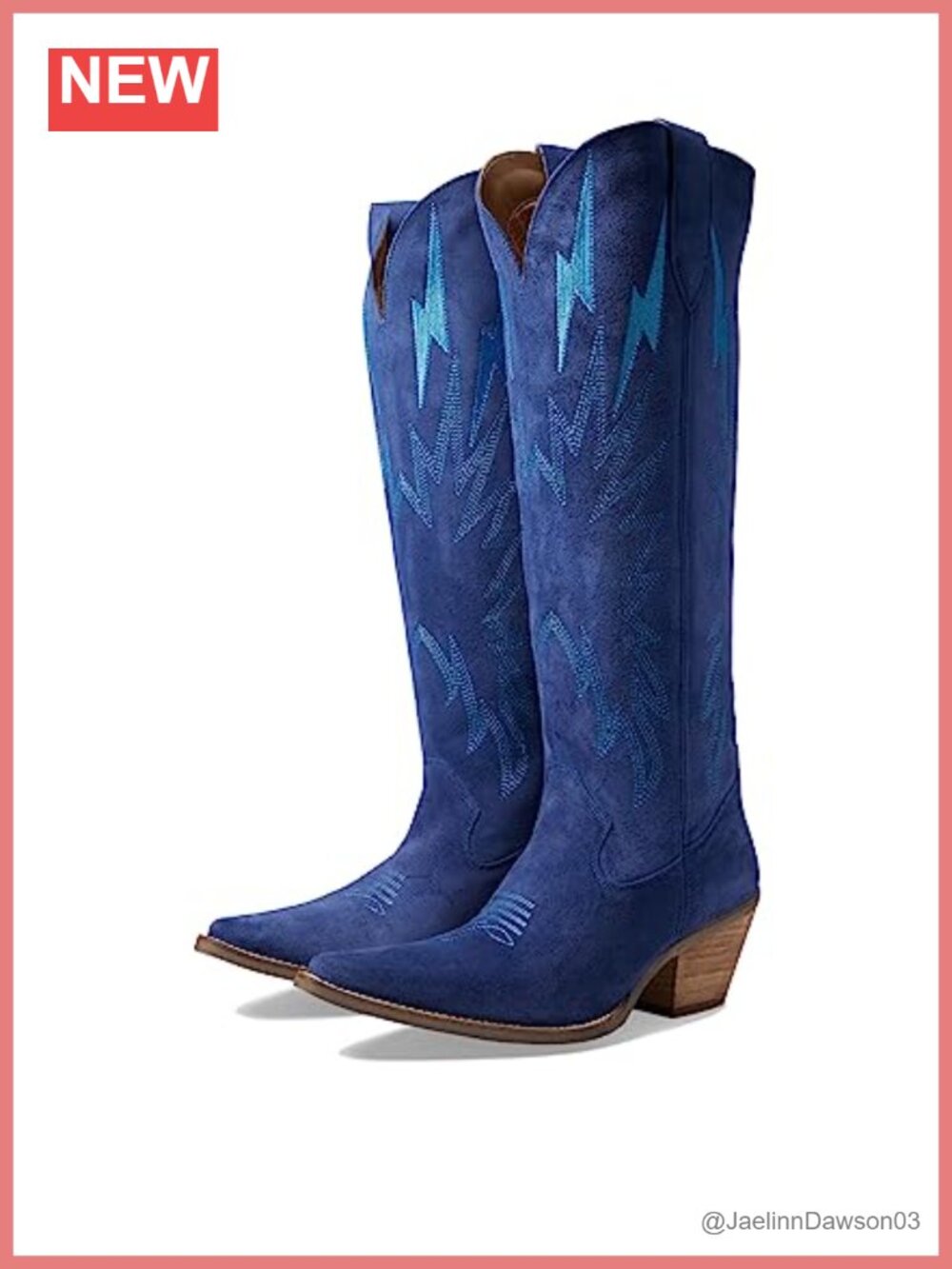 Genuine Leather Snip Toe Cowboy Boots, 16" Shaft, Block Heel, Embroidered,